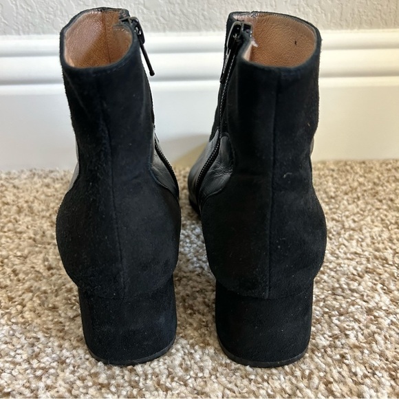 French Sole fs|ny Black Nappa Suede Bootie Point Toe Ankle Boots Block Heel - Picture 4 of 9